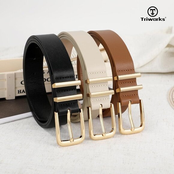Women Belts Leather 3 Pack Adjustable Classic Black Brown Beige Fashion main image 8